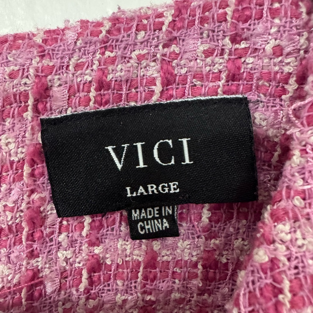 🌸 VICI Pink Tweed Short Sleeve Top – Size Large 🌸 - Picture 3 of 3